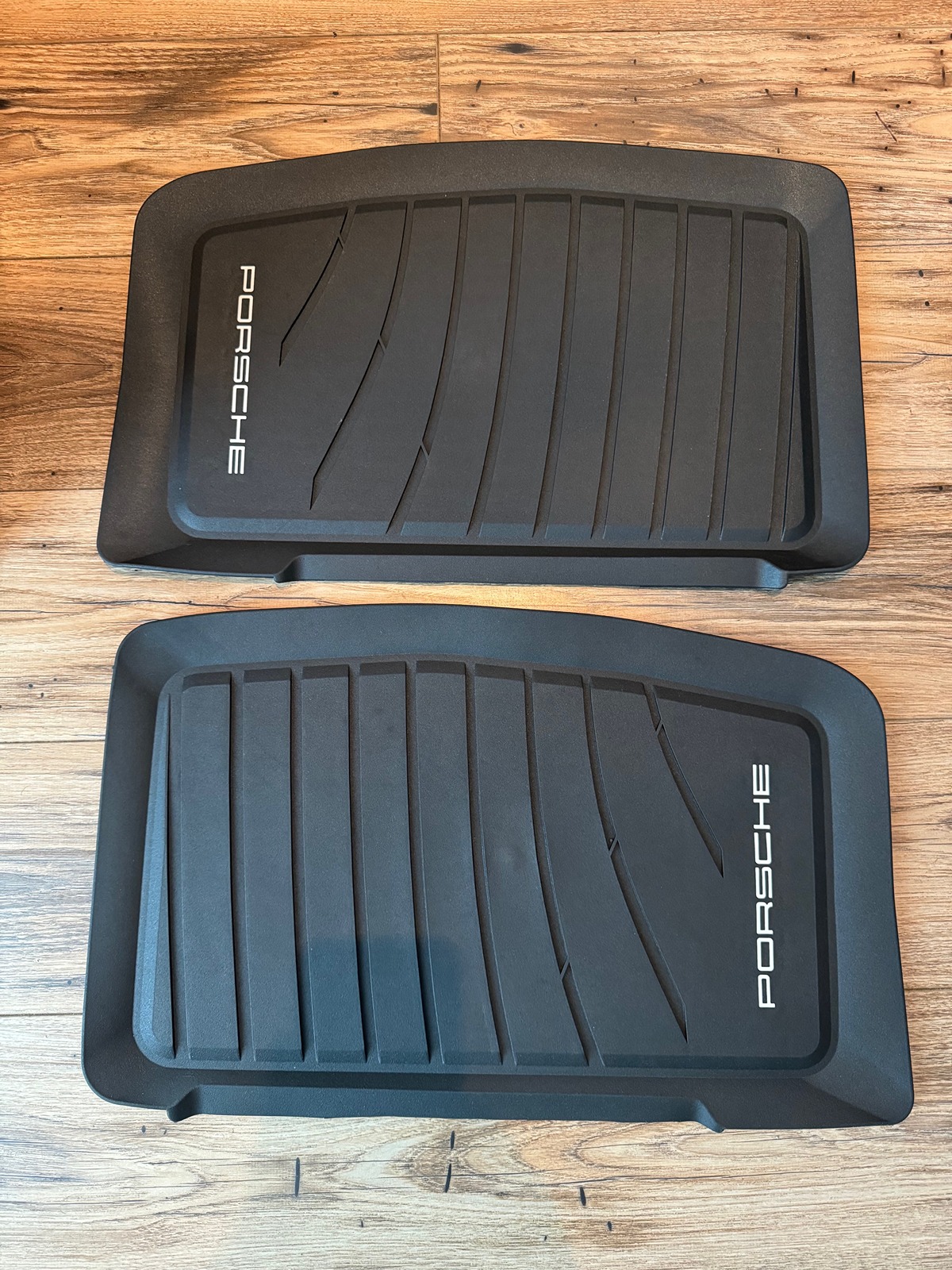 Porsche Taycan SOLD: Barely used black rubber/all weather floor mats floormat set for Taycan, $120 03_rear_mats