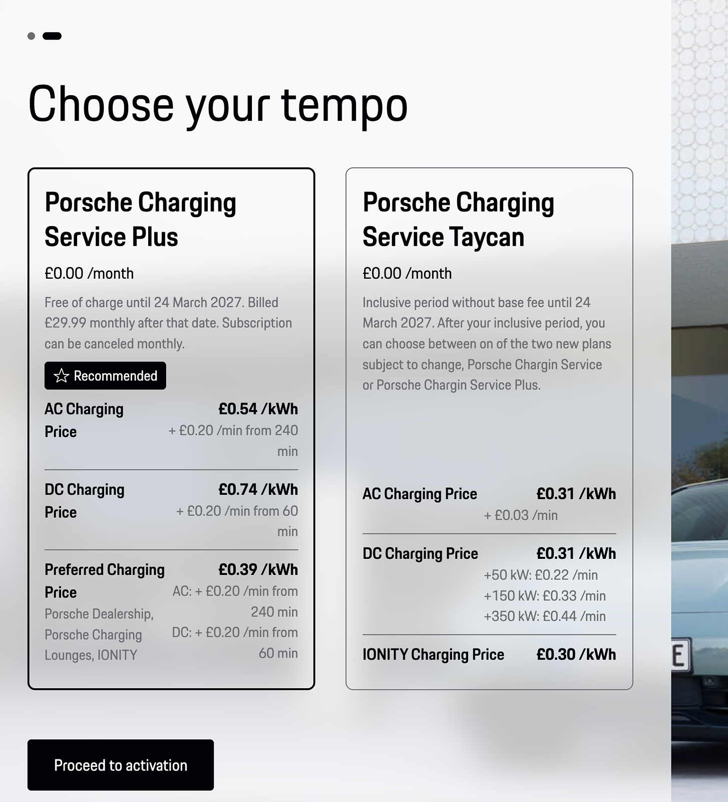 Porsche Taycan Which tariff to choose for Porsche Charging Service UK? Screenshot 2024-03-24 at 08.01.50