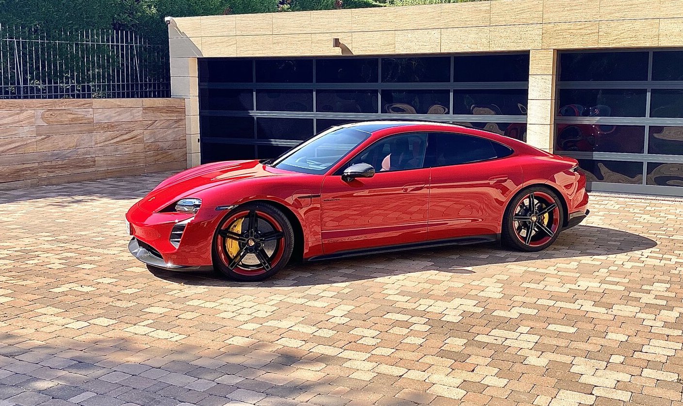 Delivery of Carmine Red Taycan Turbo S With Red Wheels & Red Interior
