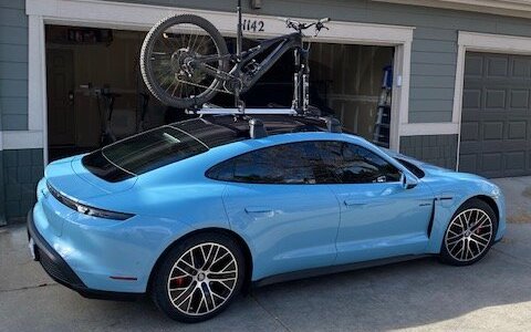 Installed roof rack and bike carrier to carry mountain bike the big experiement TaycanForum Porsche Taycan Owners News Discussions Forums